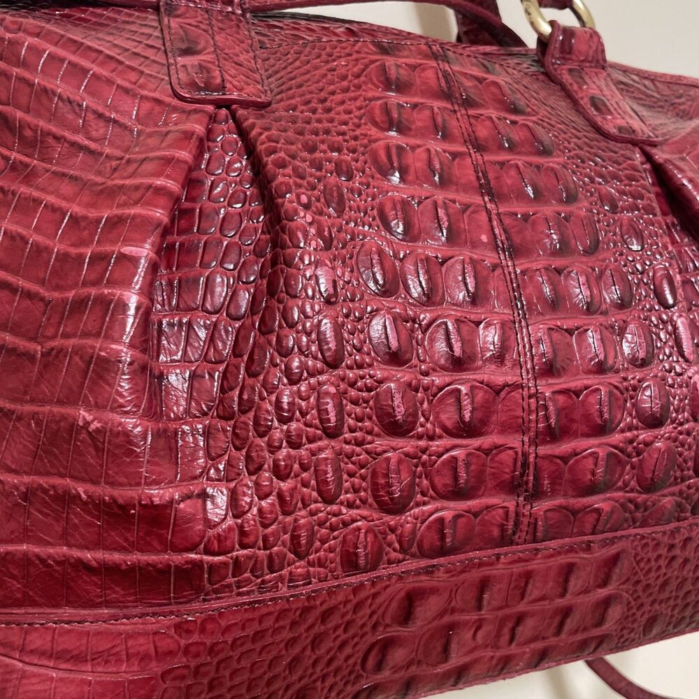 Brahmin Large Croc Embossed Red Shoulder Tote Bag Purse Campus Bag Womens - Picture 10 of 16